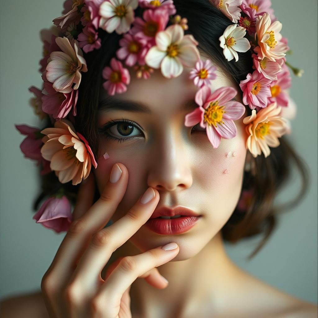 Floral Face: A Cinematic Masterpiece of Delicate Beauty