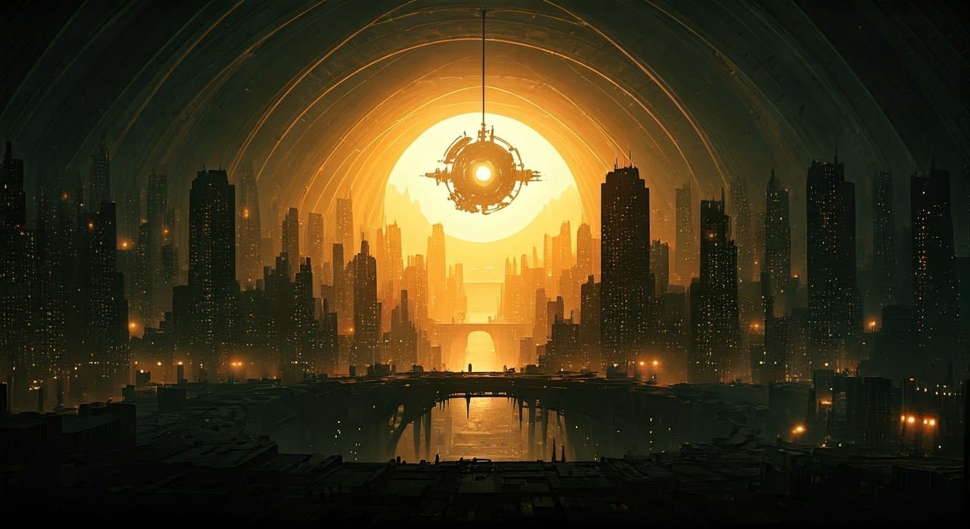 Dystopian Underground City Illuminated by Artificial Sun