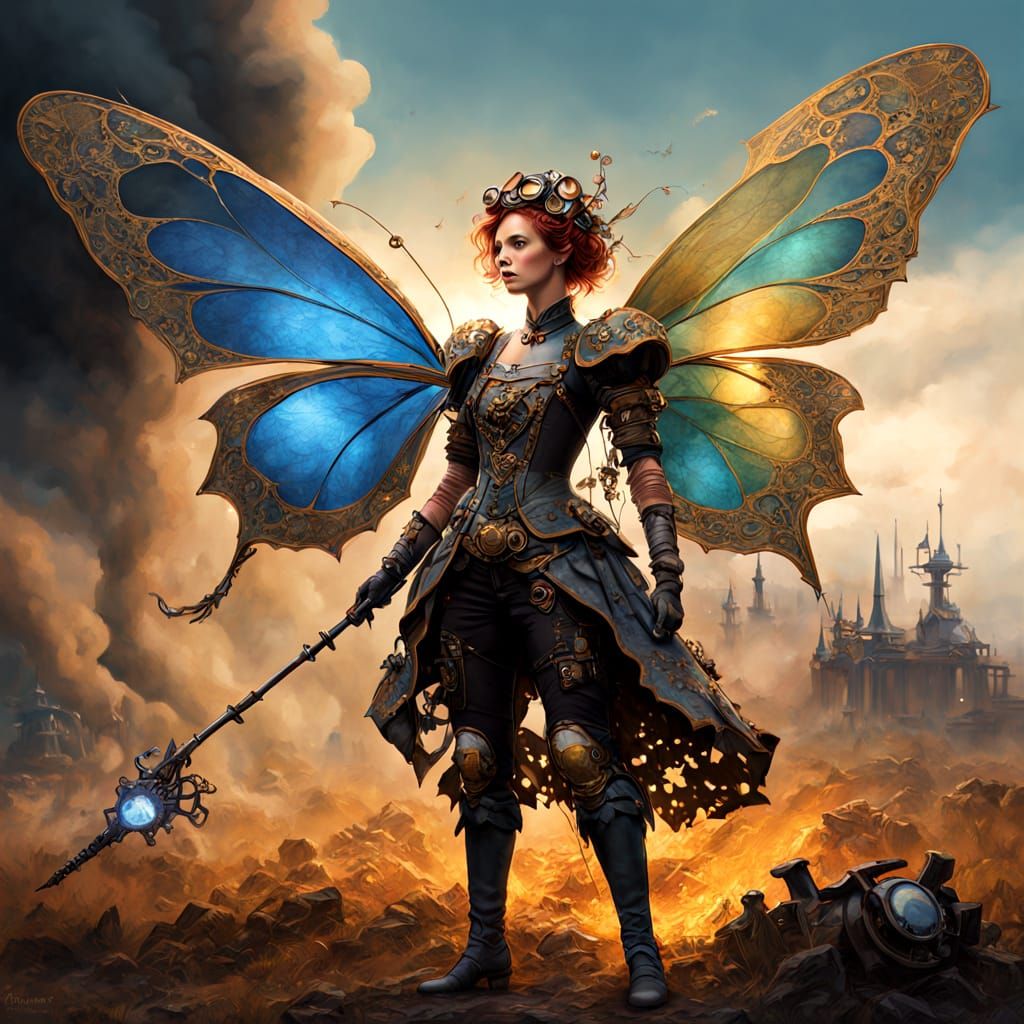 Steampunk Fairy on Battlefield in Elegant Style