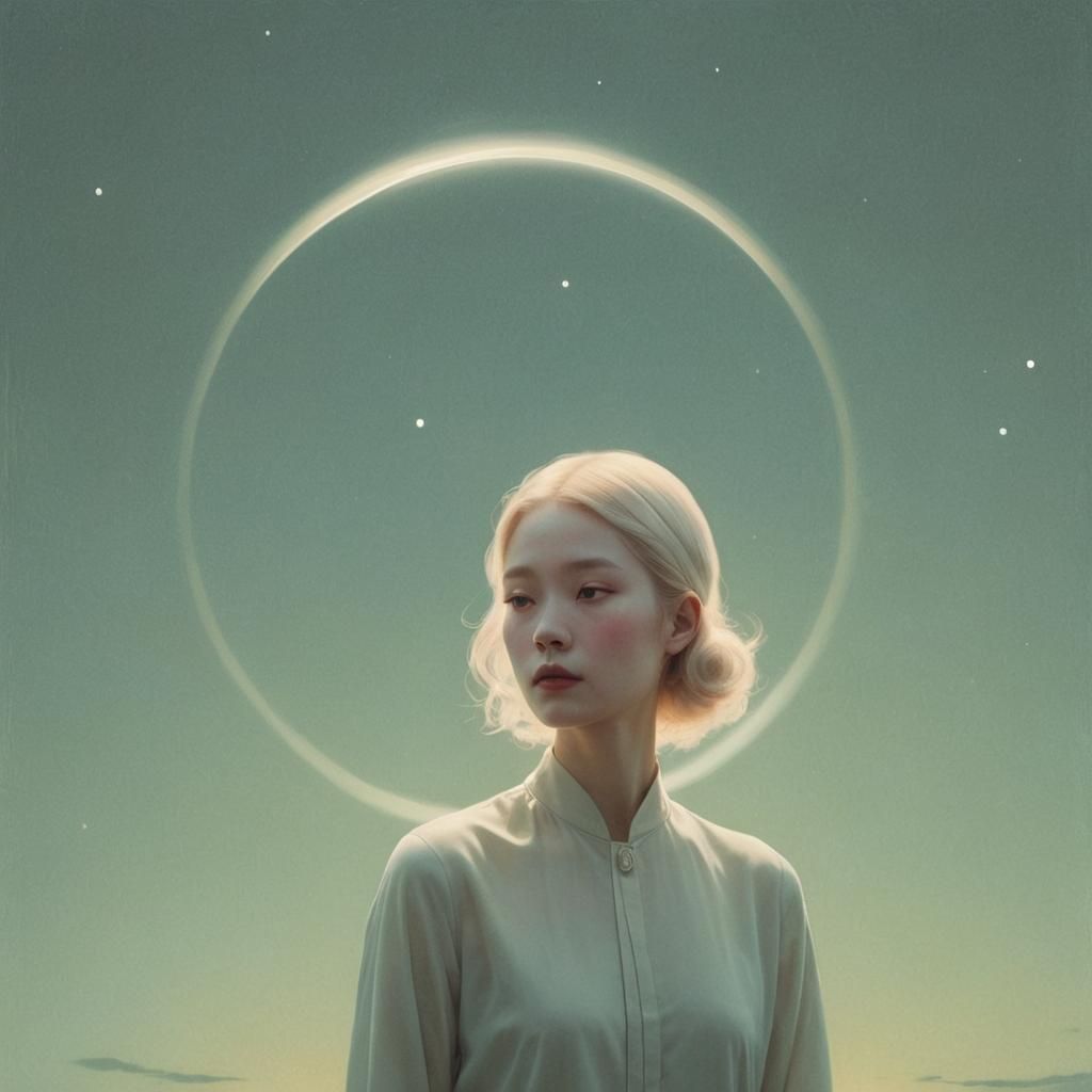 Ethereal Woman with Halo: Tonalist Photography