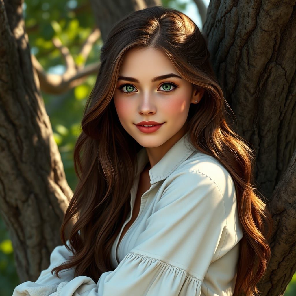 Fantasy Portrait: Woman on Oak Branch in Realism Style