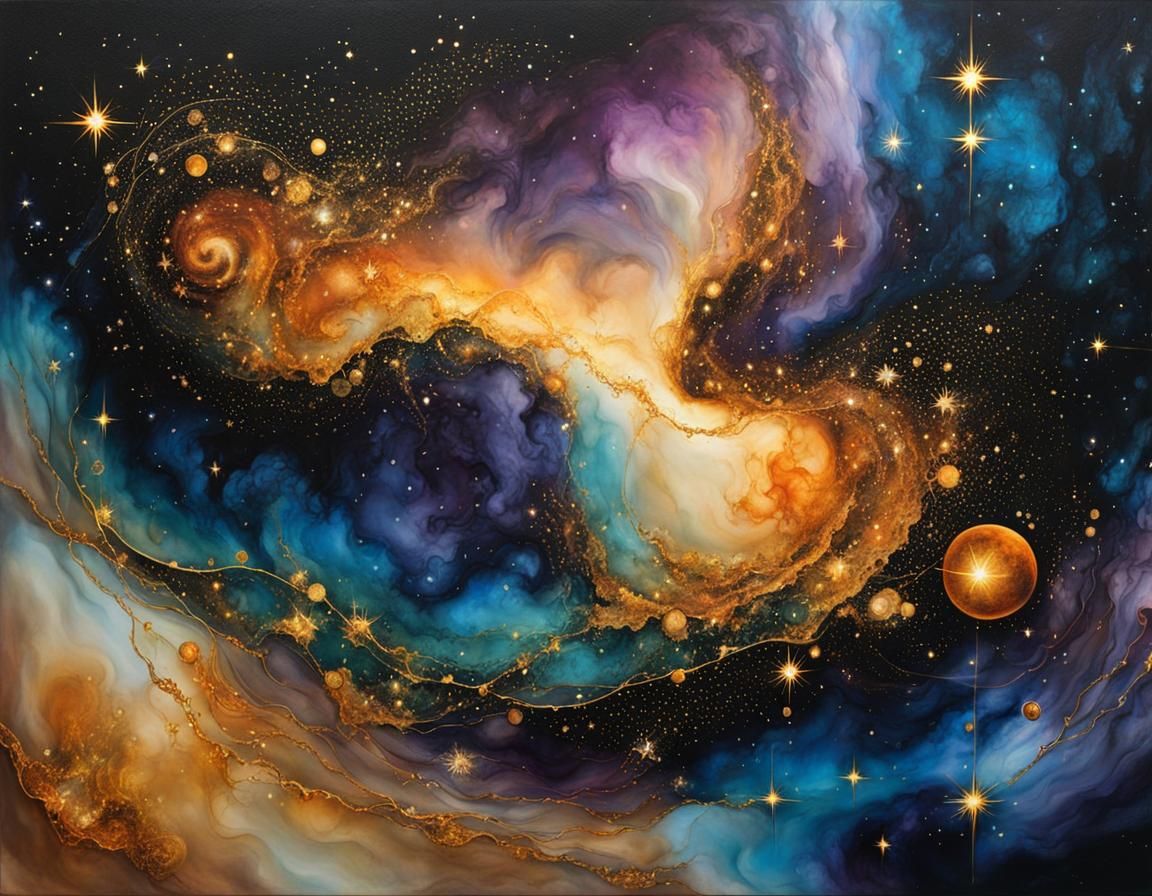 Stars Burning Overhead in Alcohol Ink Style