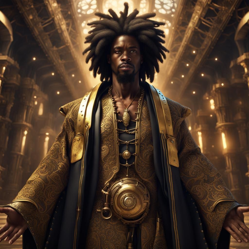 Steampunk African Jesus in Black and Gold