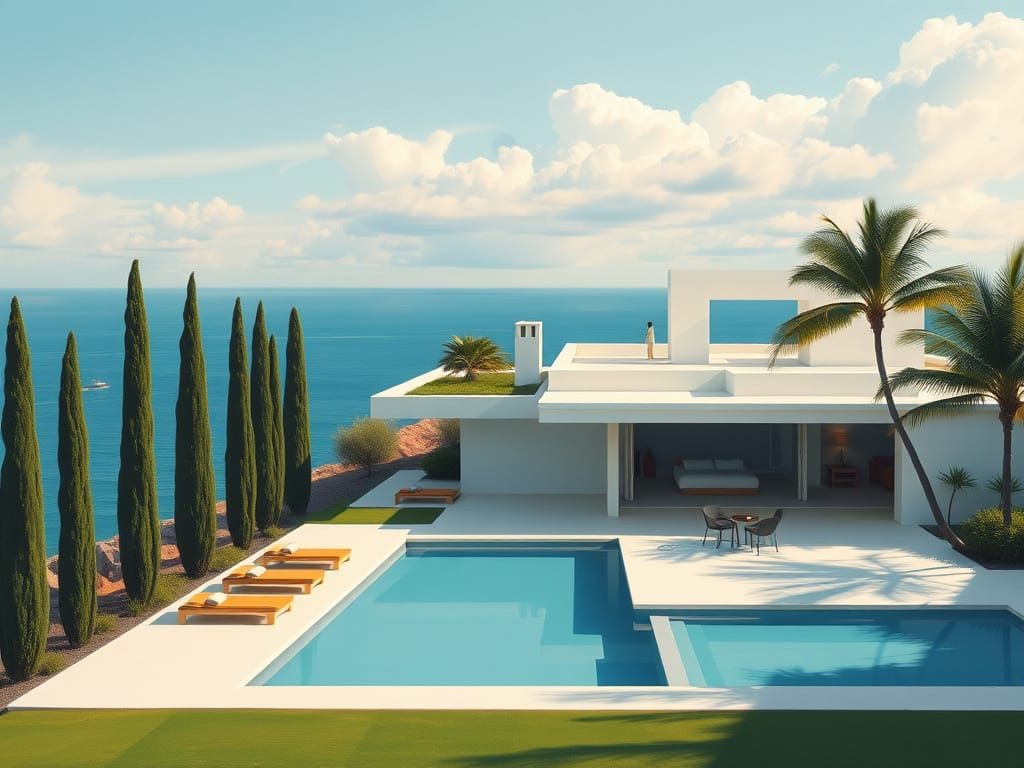 Modern House Near Ocean in Abstract Style