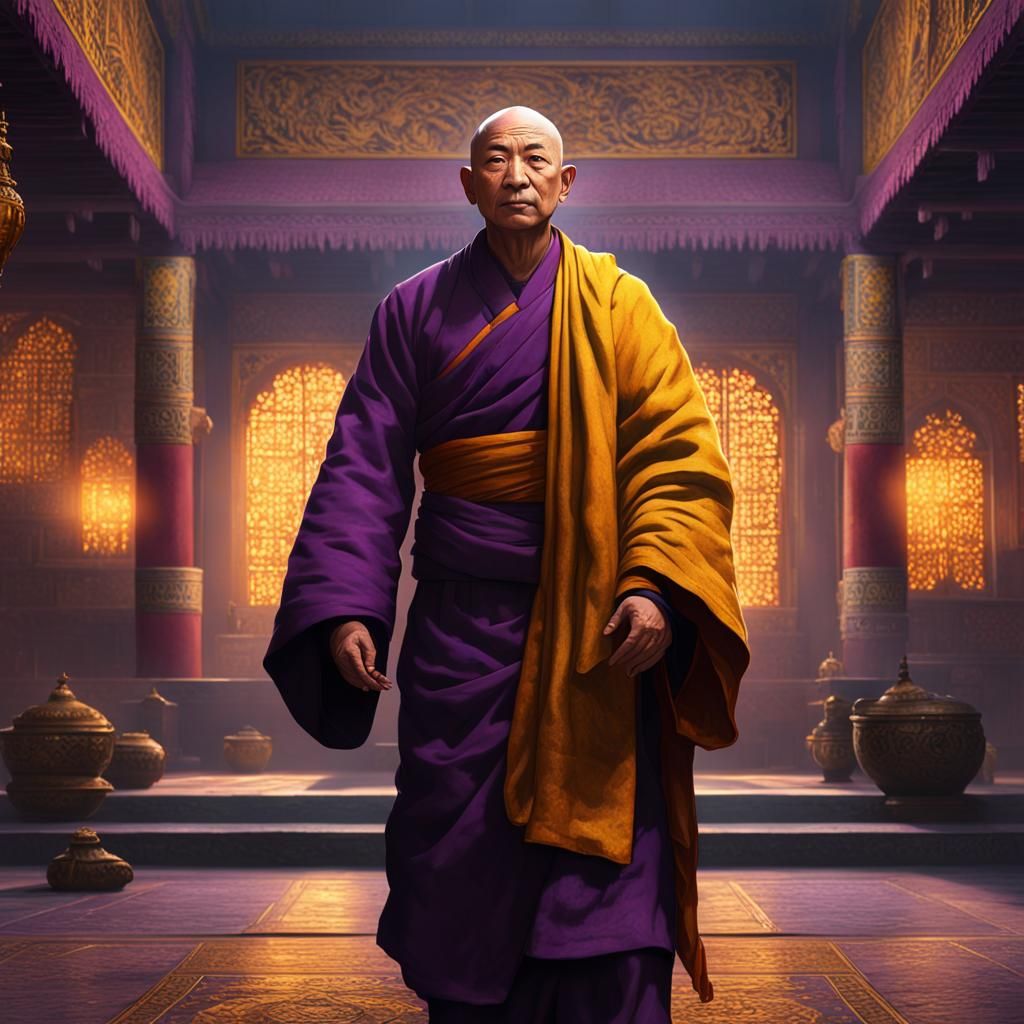 Bald Monk Shrugging: Dark Fantasy Concept Art