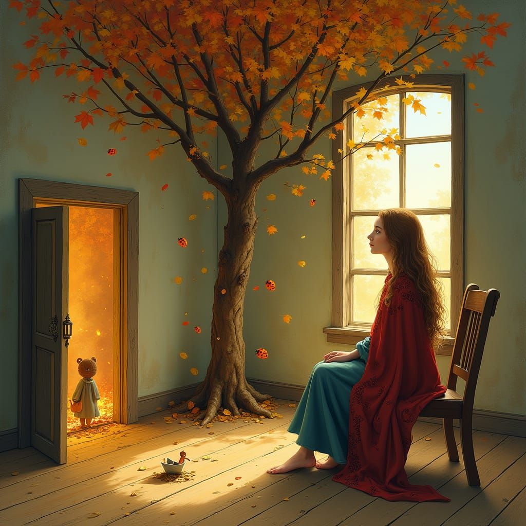 Ethereal Room with Water and Whispers of Autumn