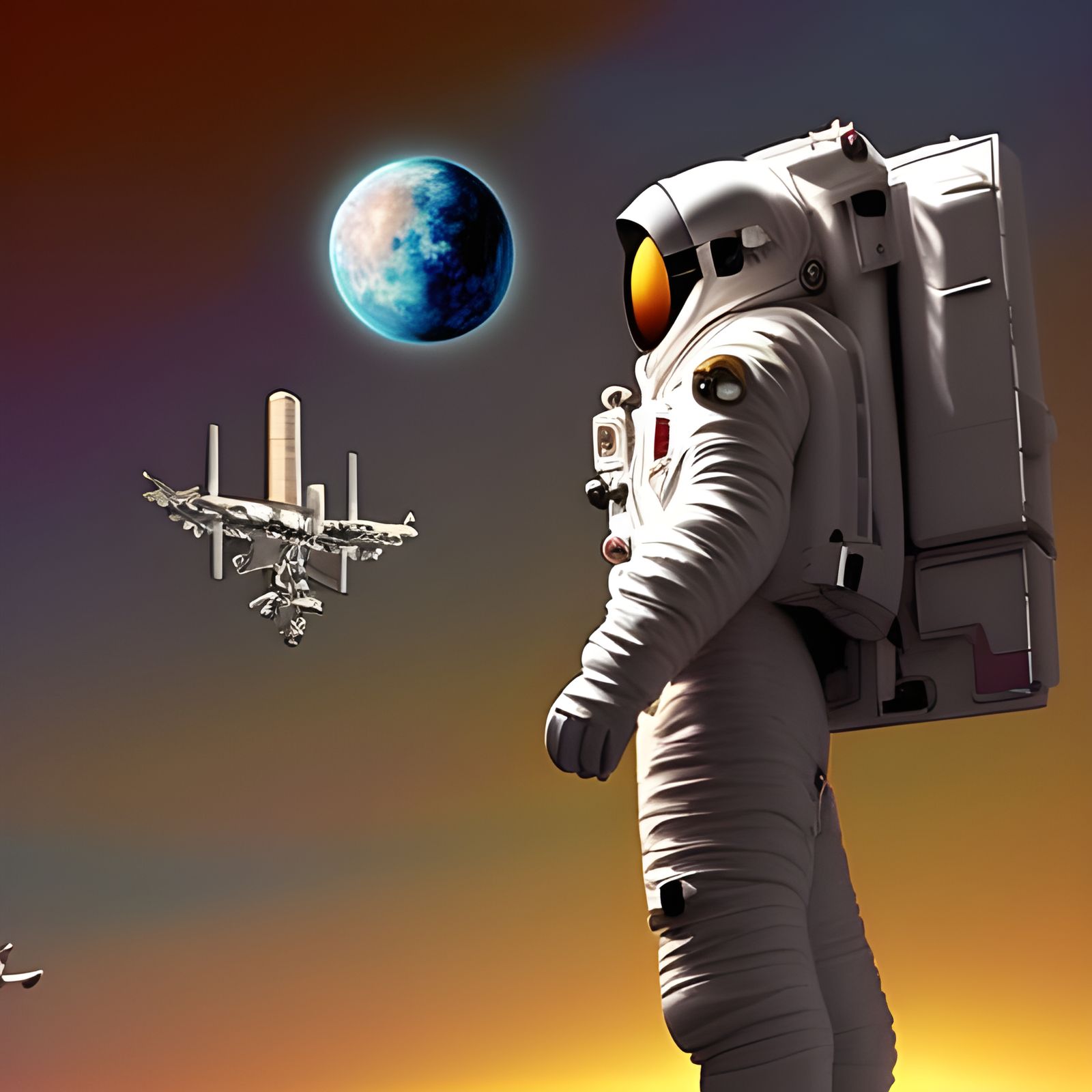 Astronaut and Spacecraft in Hyperrealistic Digital Art