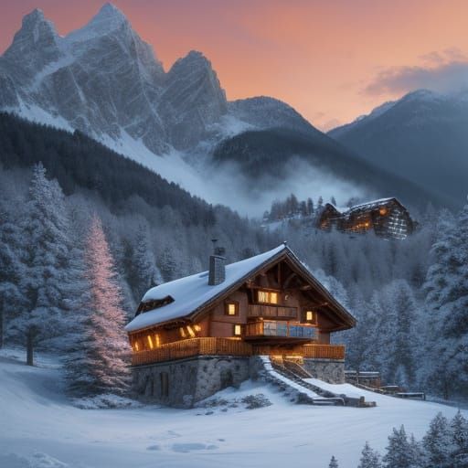 Festive Alpine Holiday Home in Splash Art Style