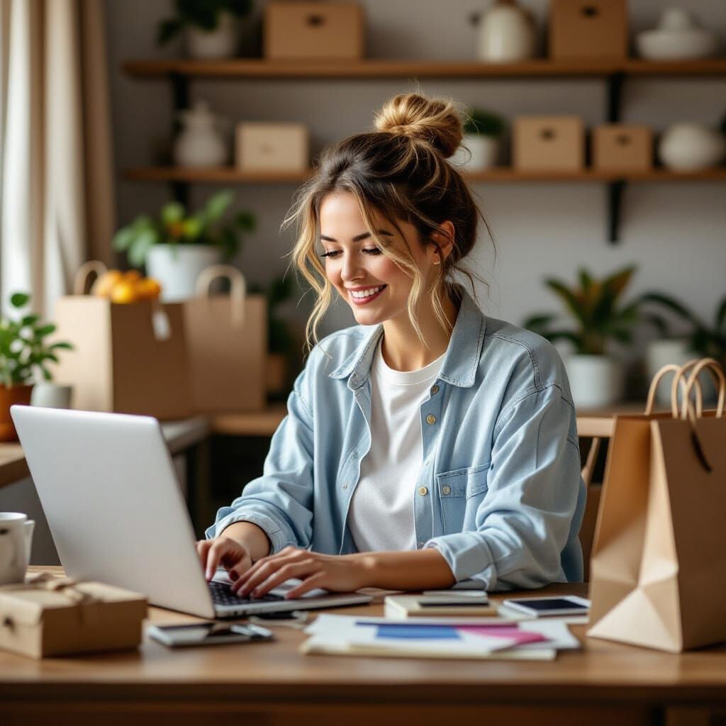 Woman Shopping Online with Photorealistic Details