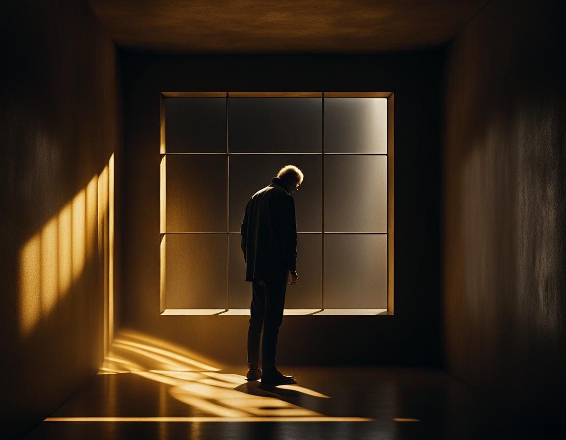 Chiaroscuro Lighting on Lone Figure in Dark Room