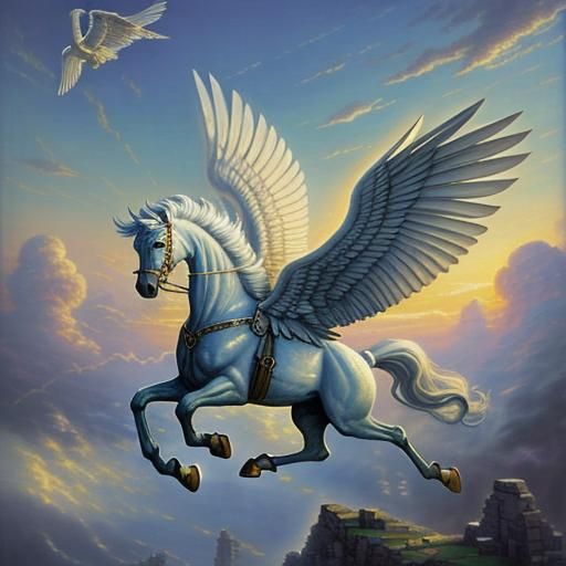 Pegasus Flies in Ancient Greece: Ethereal Fantasy