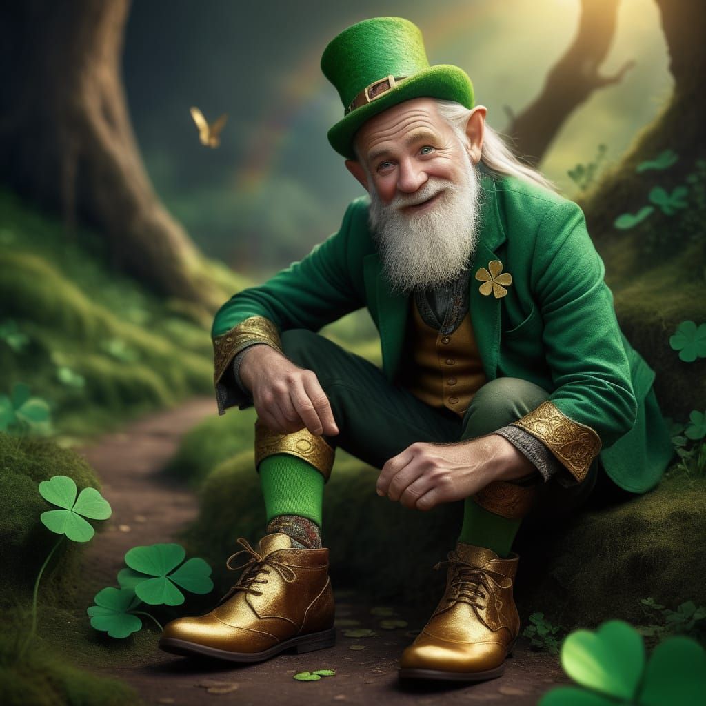 Leprechaun Cobbler Guarding Gold at Rainbow's End