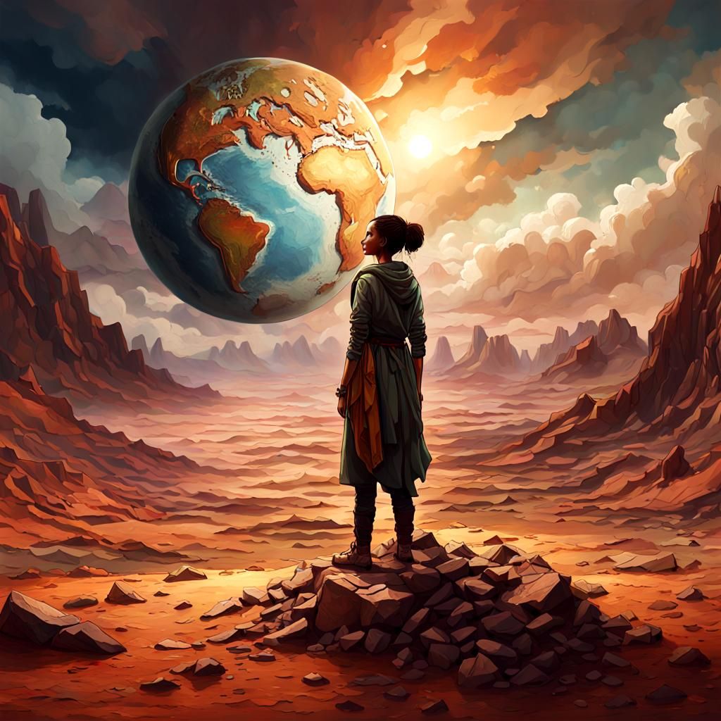 Shattered Earth Concept Art: Woman in Dramatic Landscape