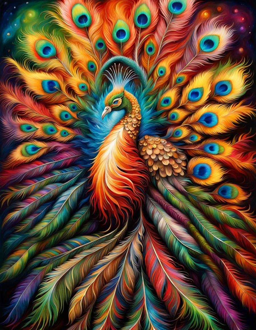 Psychedelic Feather Christmas Tree with Peacock Topper