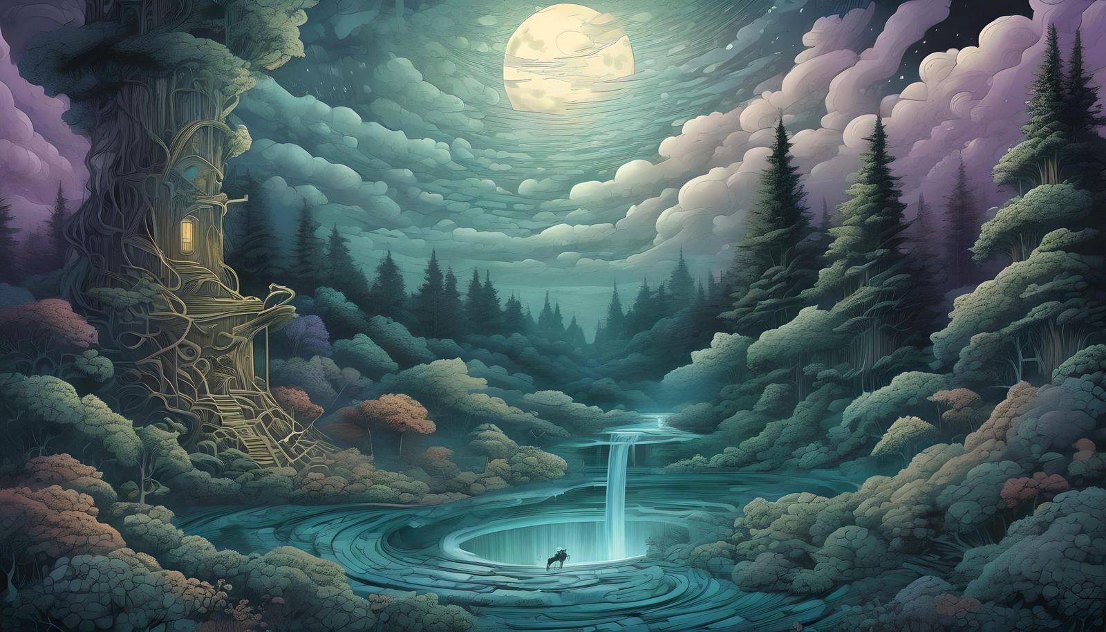 Moonlit Forest in Comic Book Art Style