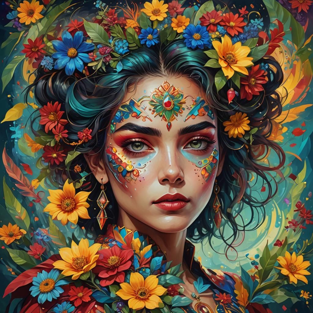 Colorful Abstract Portrait of a Woman in Fantasy Art