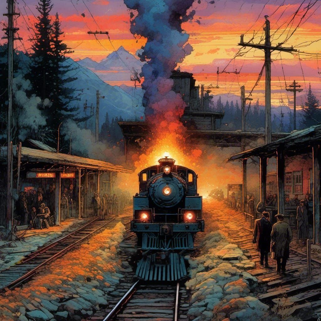 Train Rails at Sunrise in Realism Style