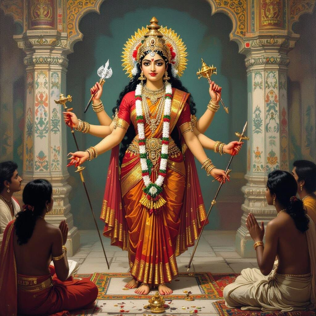 Goddess Durga in Traditional Attire: A Devotional Image