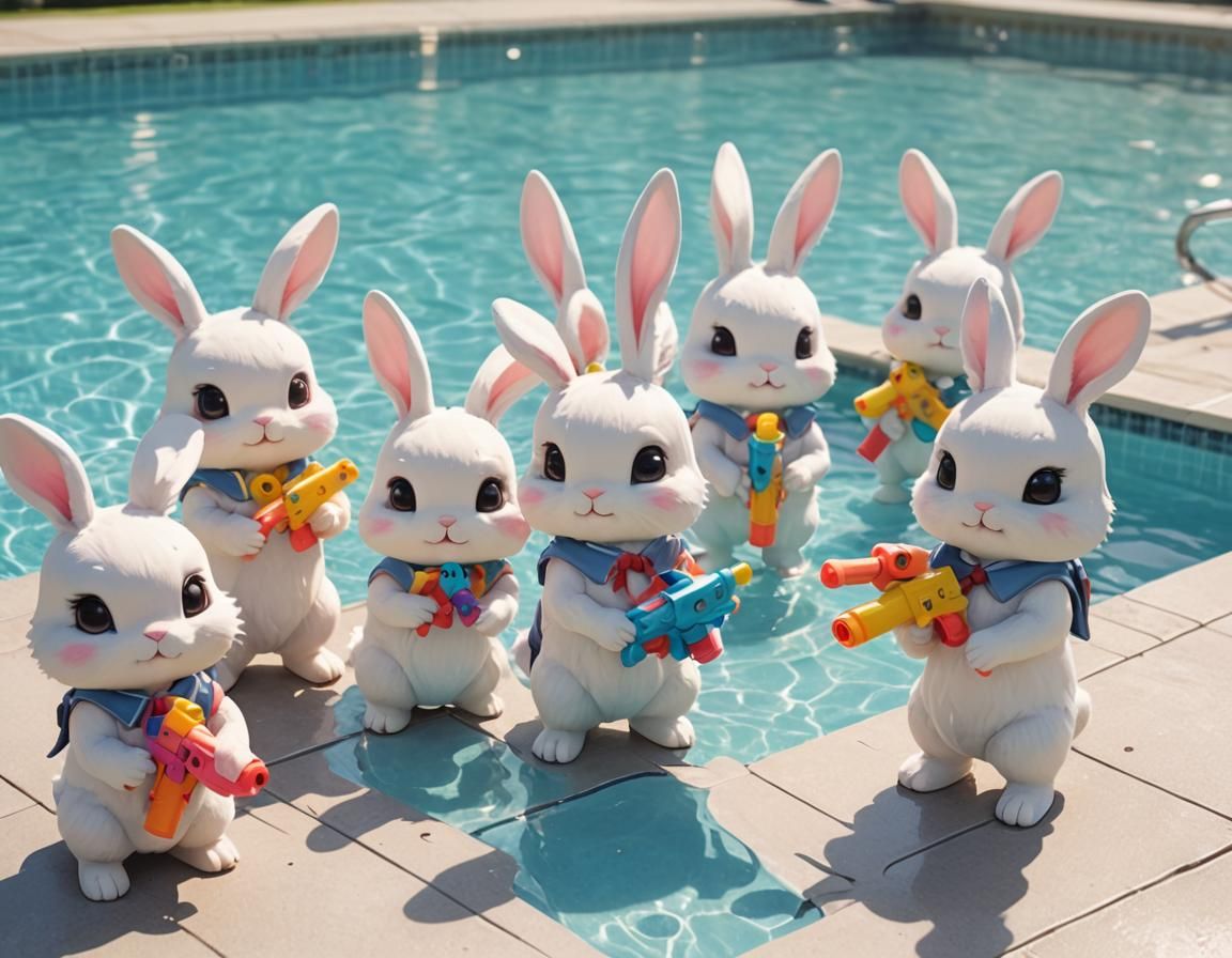 Cute Chibi Bunnies Play in Summer Sun