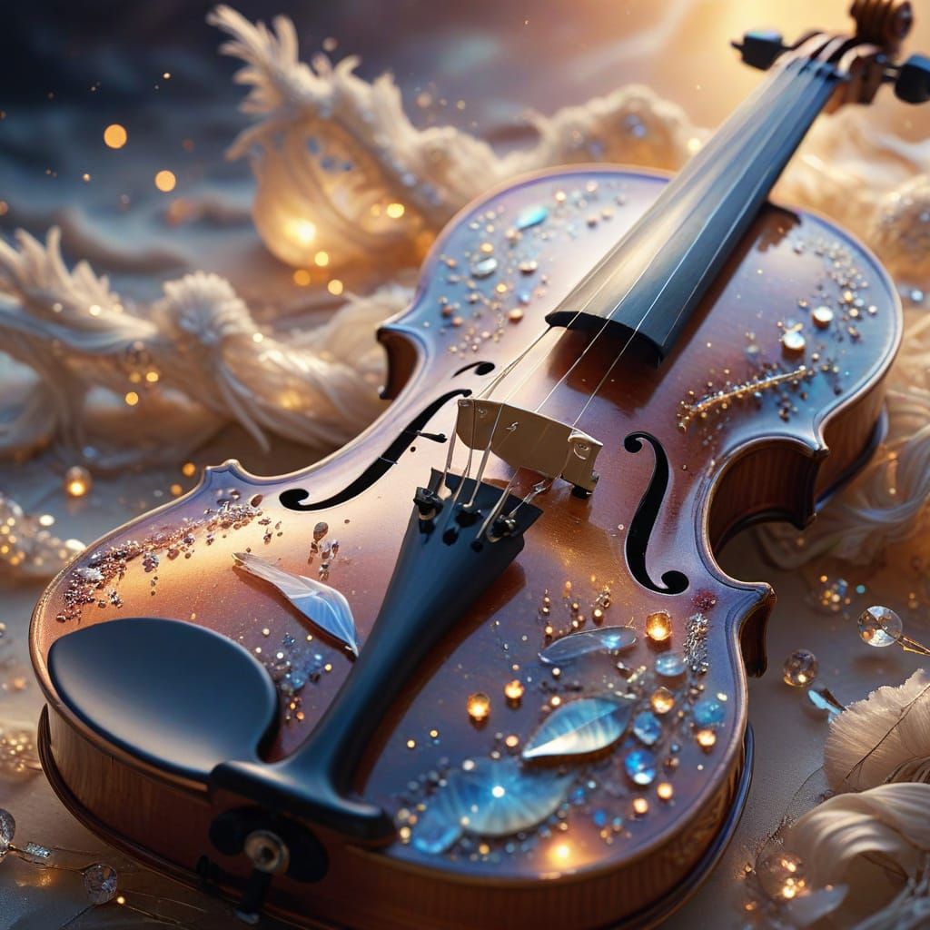 Ethereal Celestial Masterpiece: Glowing Stradivarius in Irid...