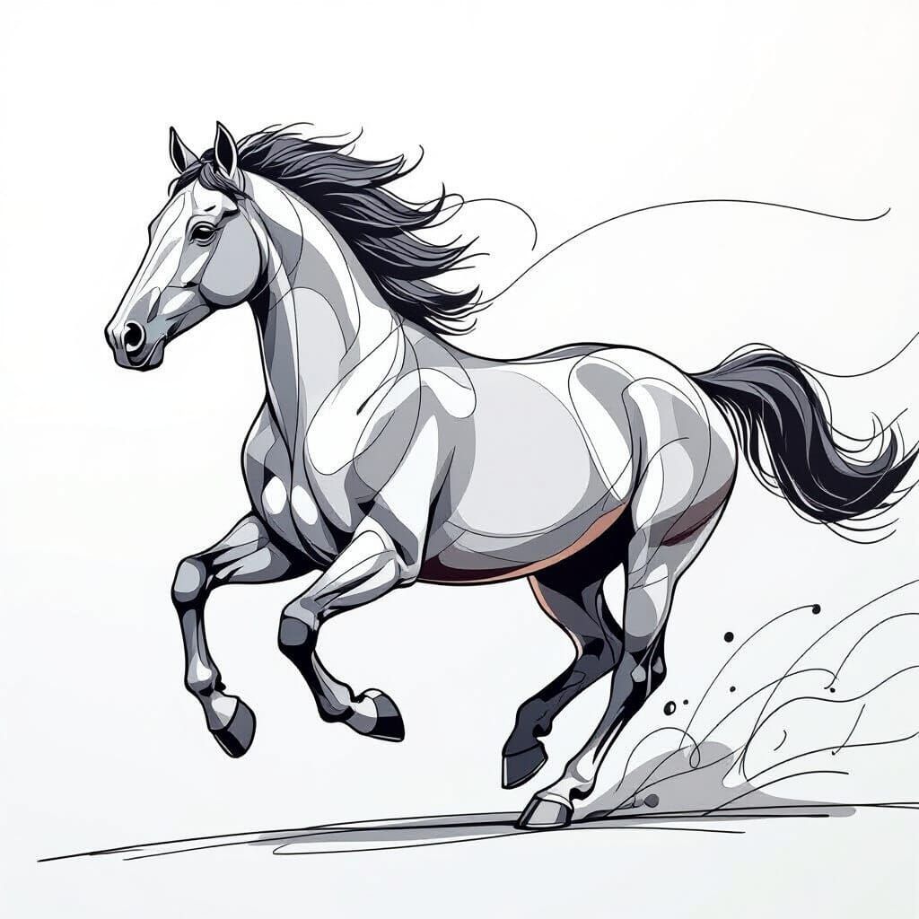 Abstract Line Art Horse Captures Speed and Strength