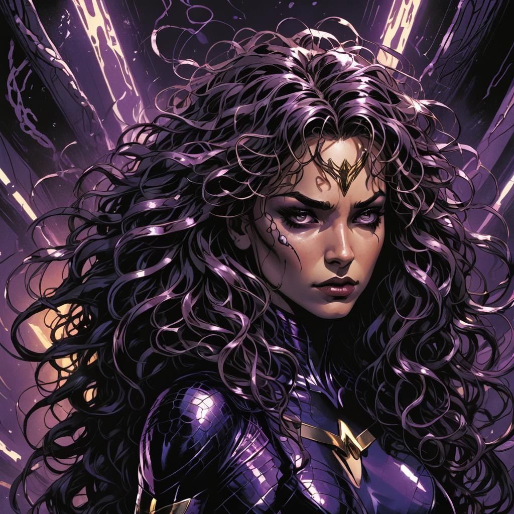 Marvel Heroine in Dark Metallic Setting as Comic Art