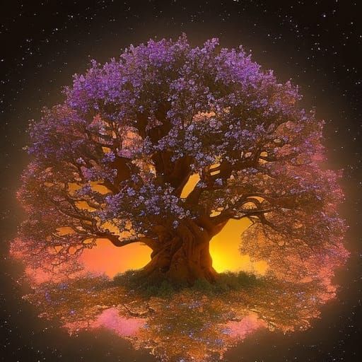 Luminescent Crystal Rose Tree Under Twinkling Stars