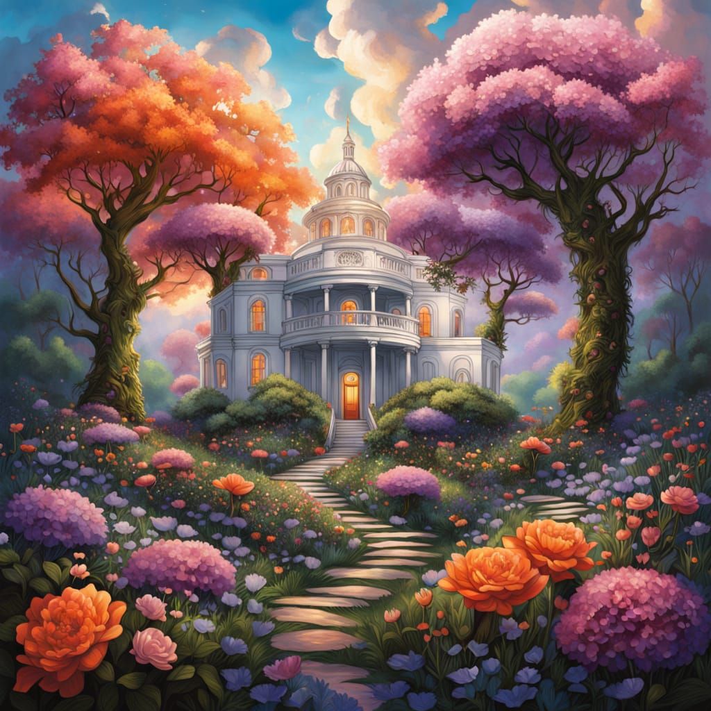 Whimsical White House Treehouse in Enchanted Garden