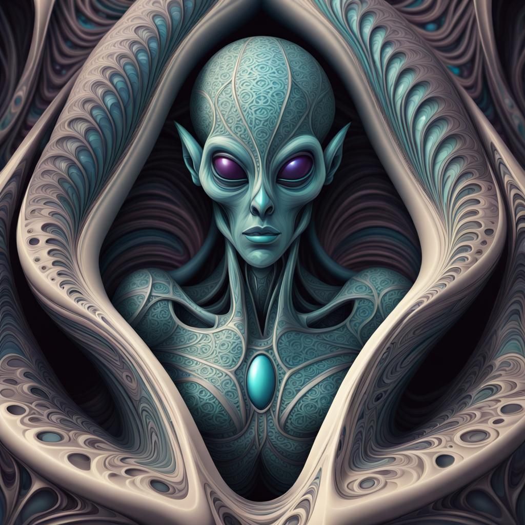 Diamond Alien Sarcophagus with Abstract Fractal Design