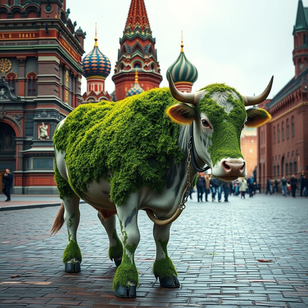 Moss Cow in Moscow: A Hyperrealistic Digital Art