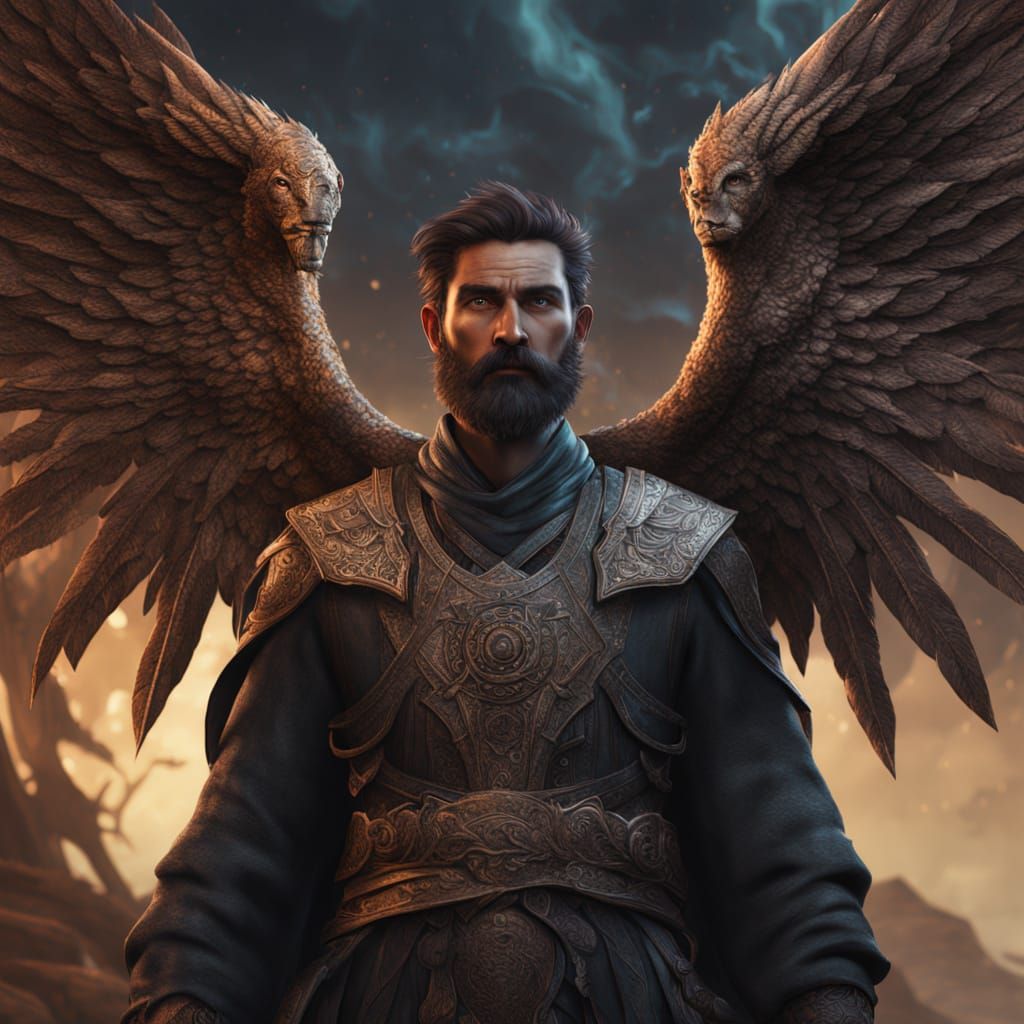 Greek Hindu Deity Fusion with Dark Wings