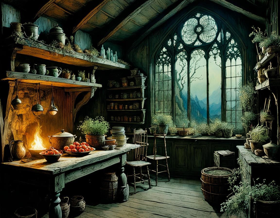 Medieval Herb Woman's House: Detailed Art