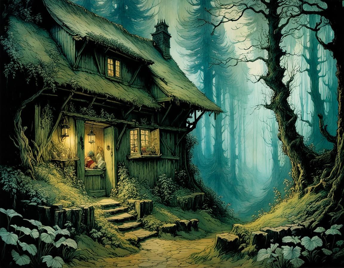 Medieval Herb Woman's Mansion in Noctilucent Twilight