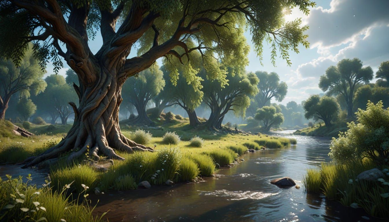 Riverbank Adorned With Green Foliage
