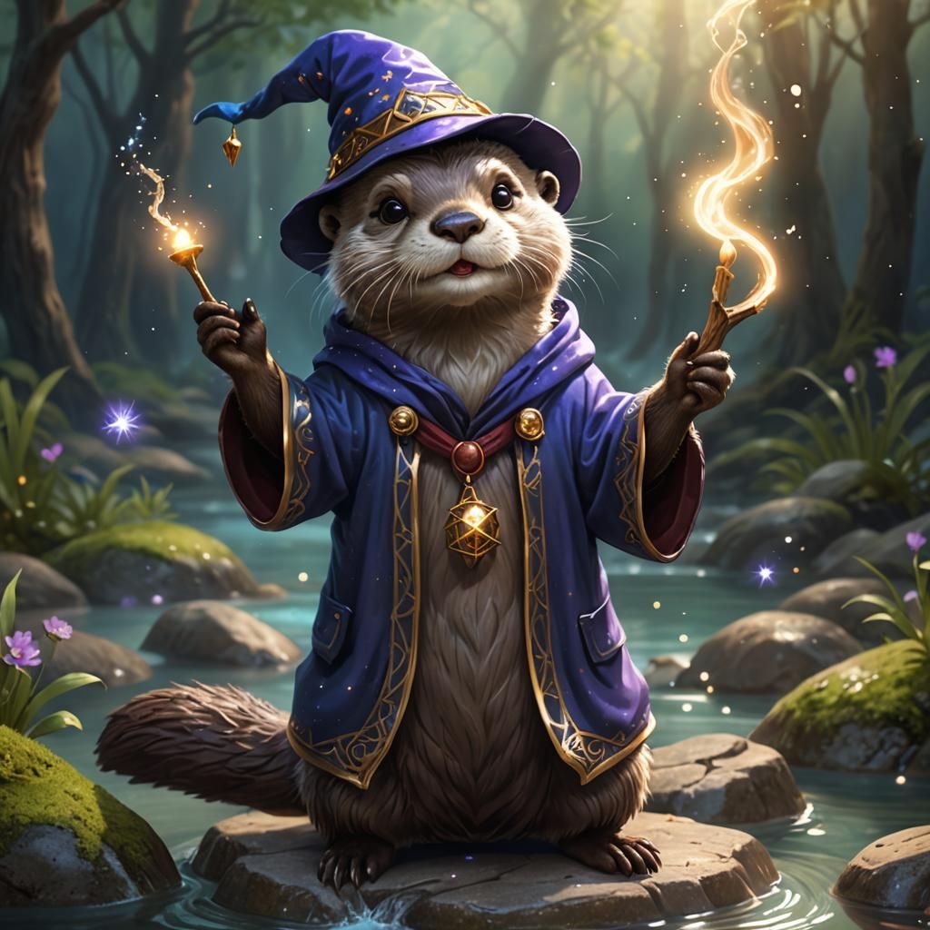 Adorable Otter Wizard Casting a Magic Spell