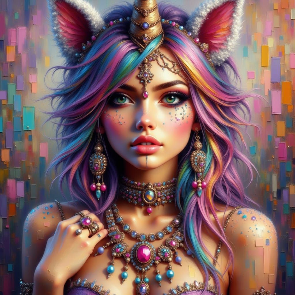 Grunge Goddess with Colorful Unicorn Horn