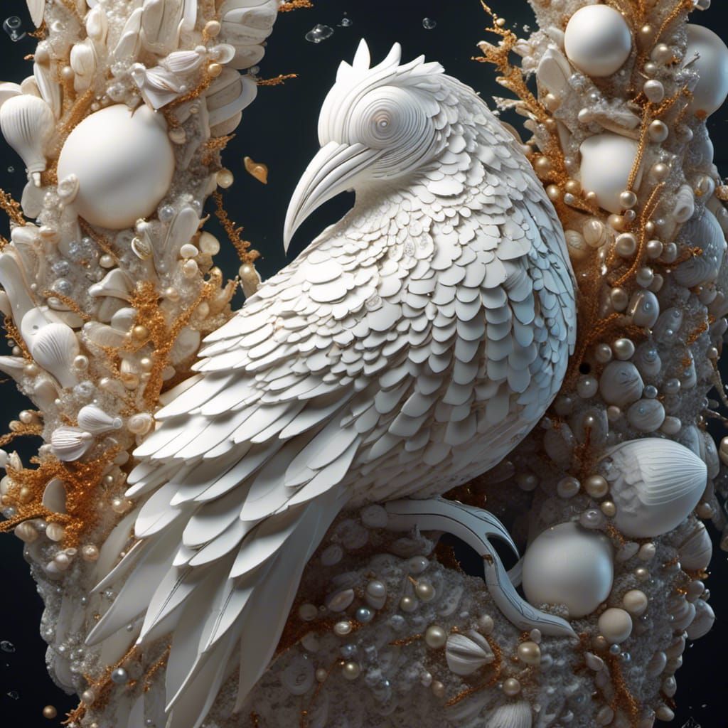 Seashell Bird: 3D Gem-Encrusted Fantasy Art