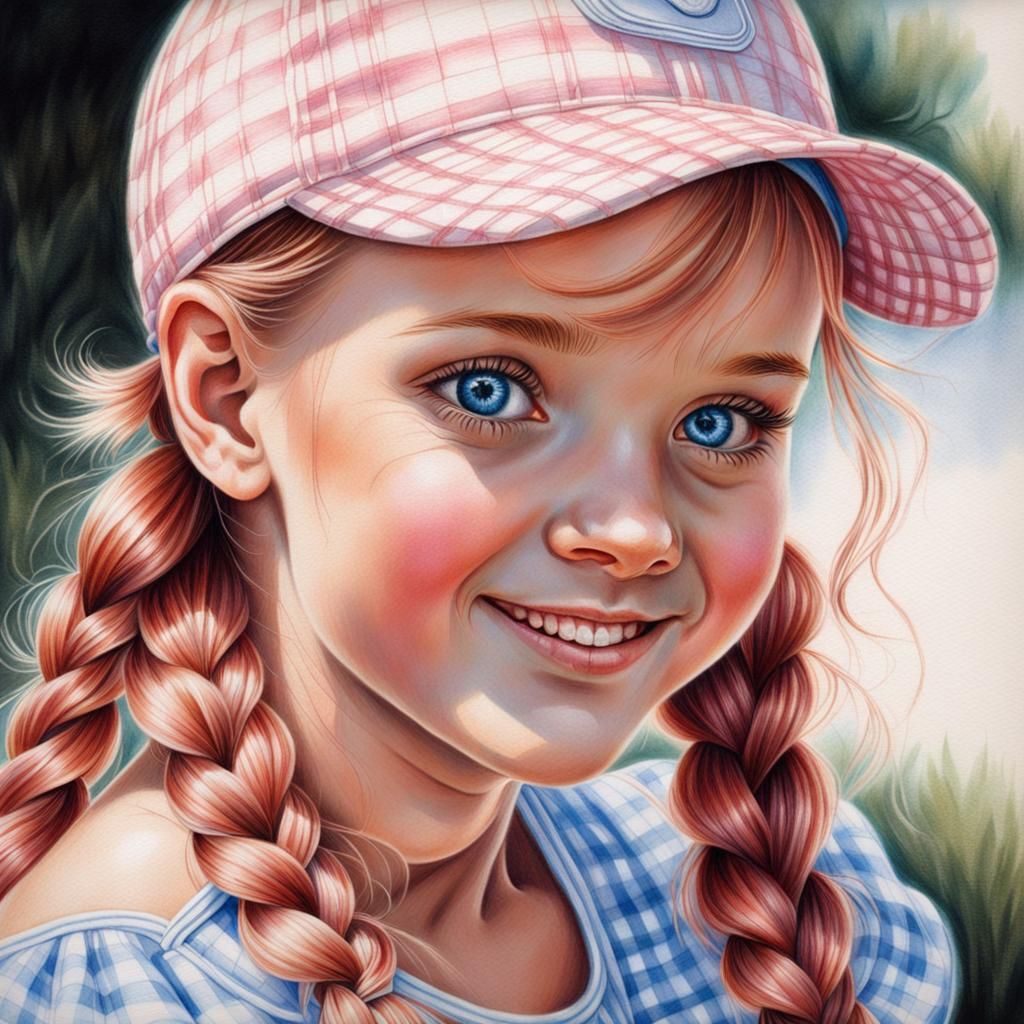 Girl with Auburn Braid in Colored Pencil Style