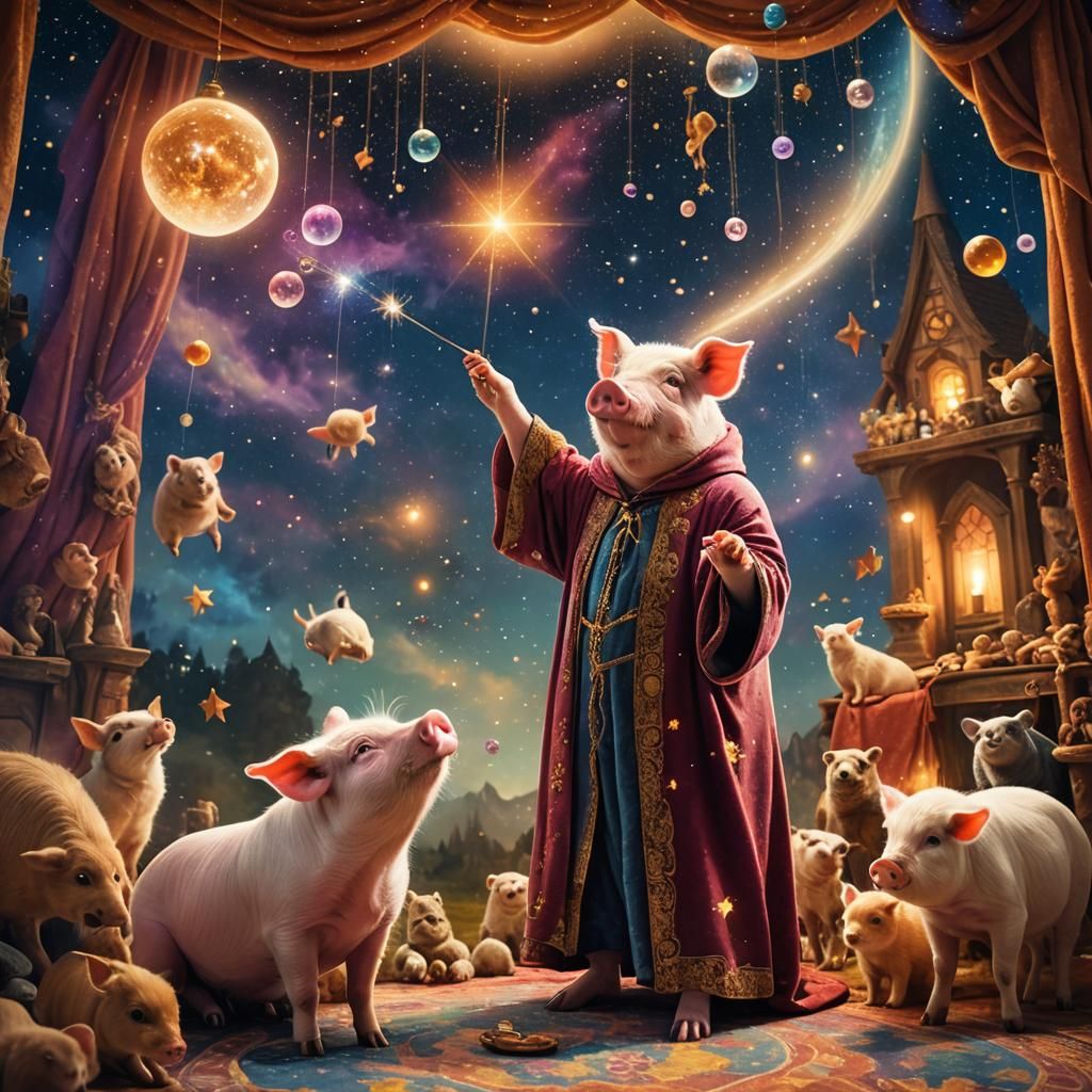 Whimsical Wizard Pig Casting Spells: Fantasy Photography