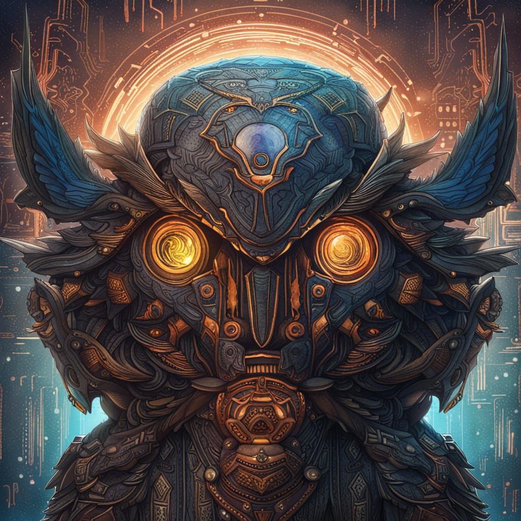 Cybernetic Owl Soaring Through Nebula in Synthwave Style