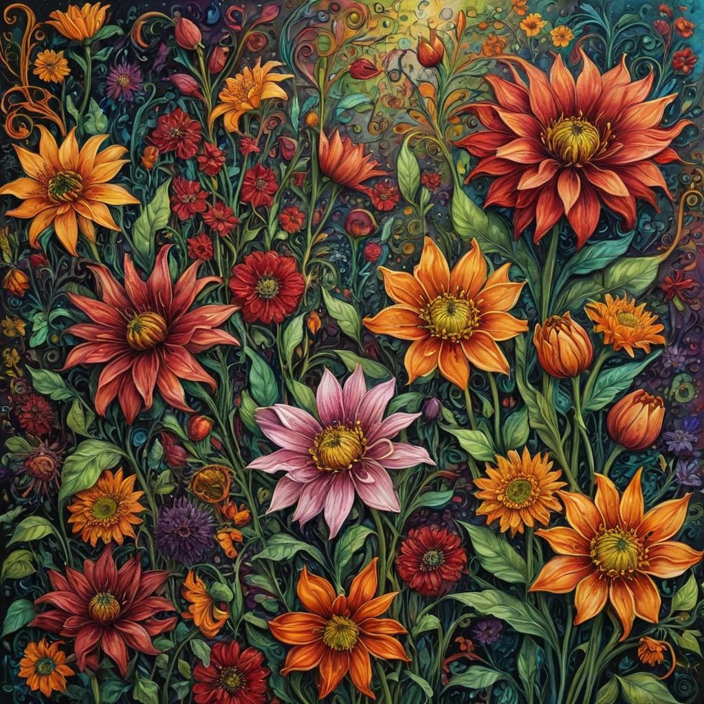 Entangled Floral Impasto in Folk Art Style