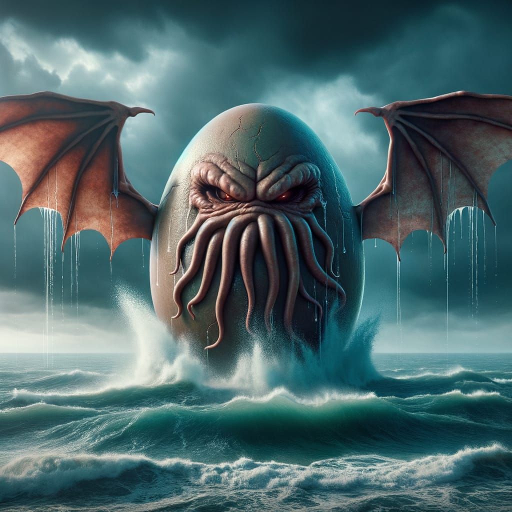 Angry Egg God Rises From Stormy Ocean