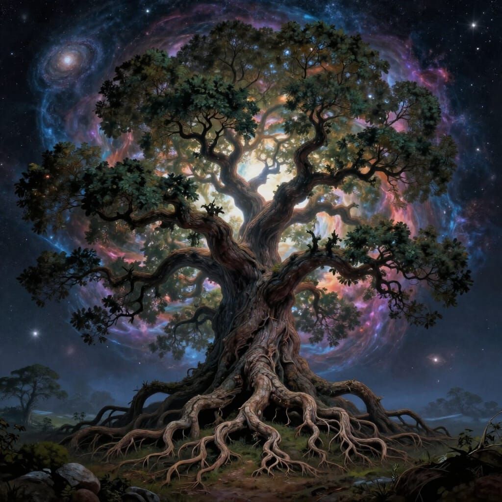 Cosmic Oak Tree Nebula Digital Matte Painting