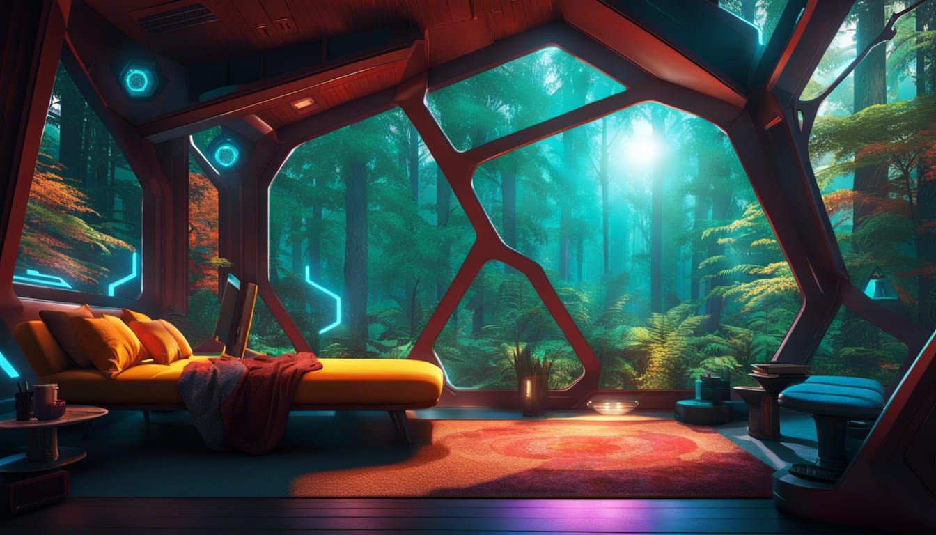Cozy Sci-Fi Cabin in Alien Forest