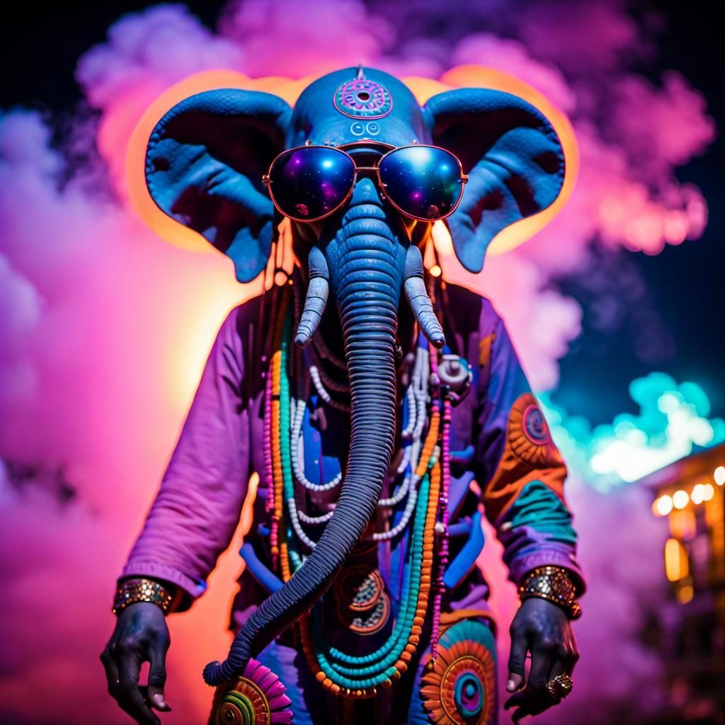 Psychedelic Astronaut Elephant in Bizarre Fantasy Art