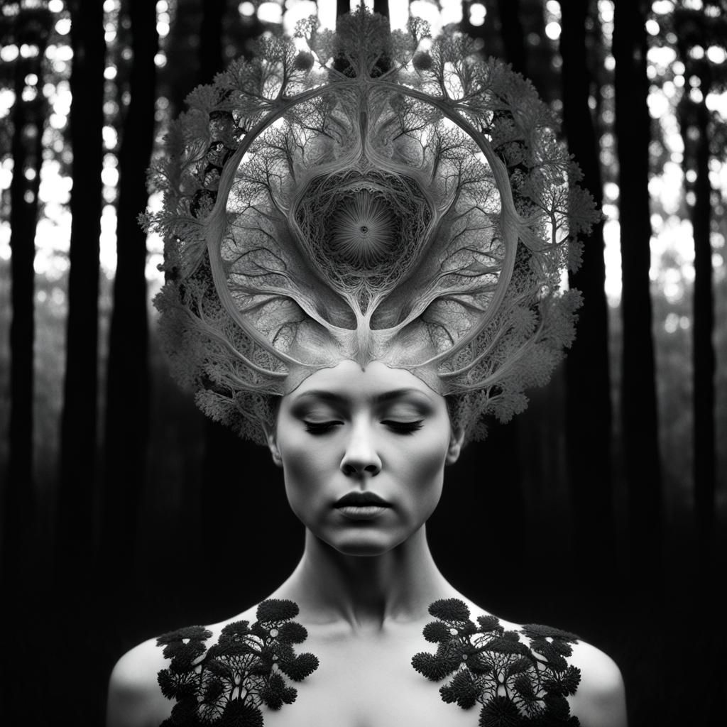 Monochromatic Fractal Hallucination in Double Exposure Style