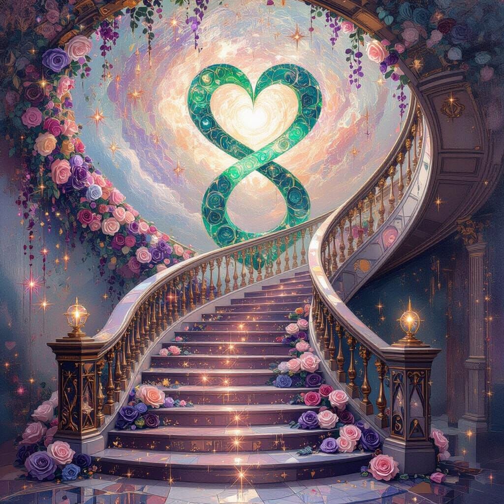 Opulent Staircase to Emerald Infinity: Expressionist Paintin...