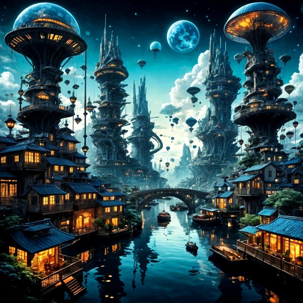 Dreamlike Cityscape with Floating Islands, Fantasy Art