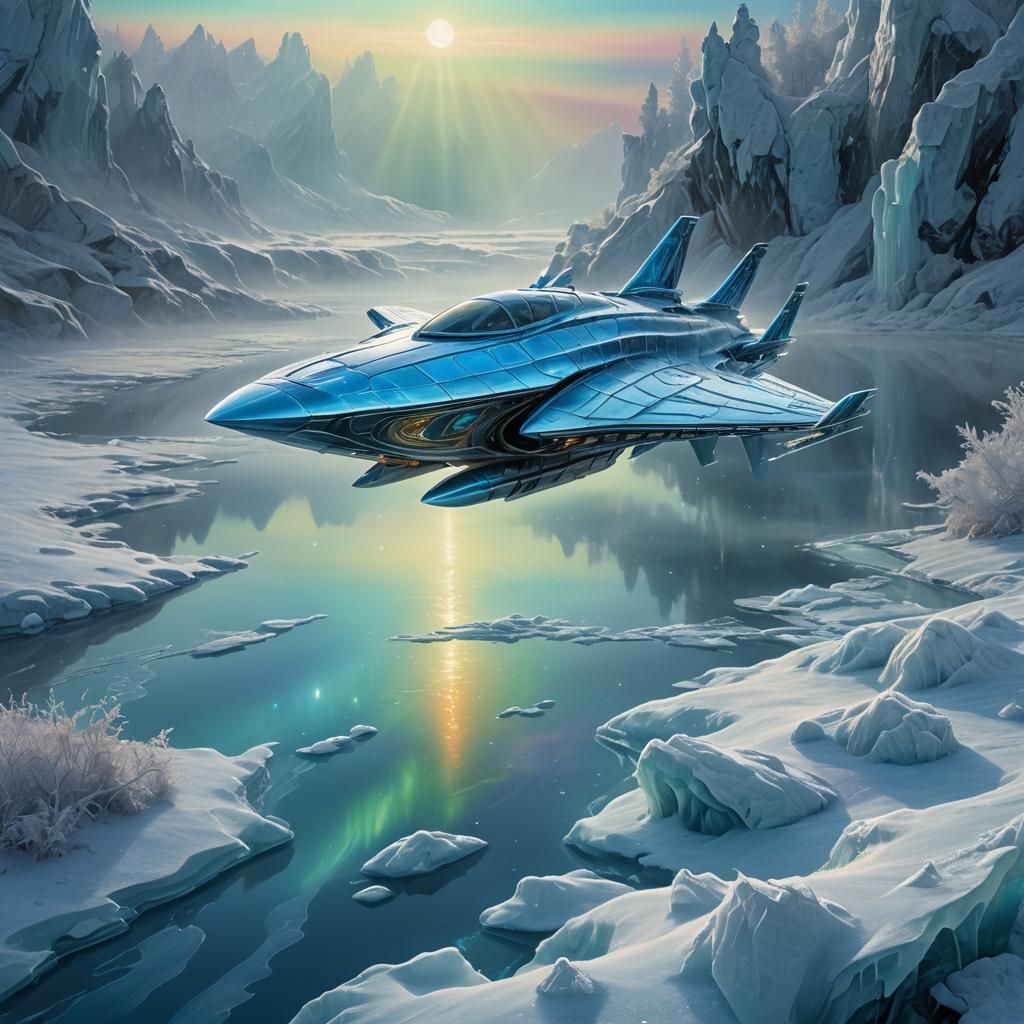 Iced Spaceship Under Aurora Borealis