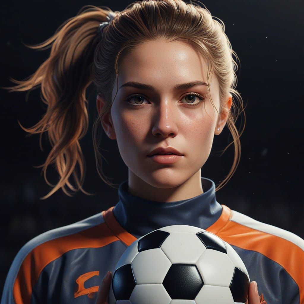 Woman in Intense Soccer Moment, Dynamic Lighting